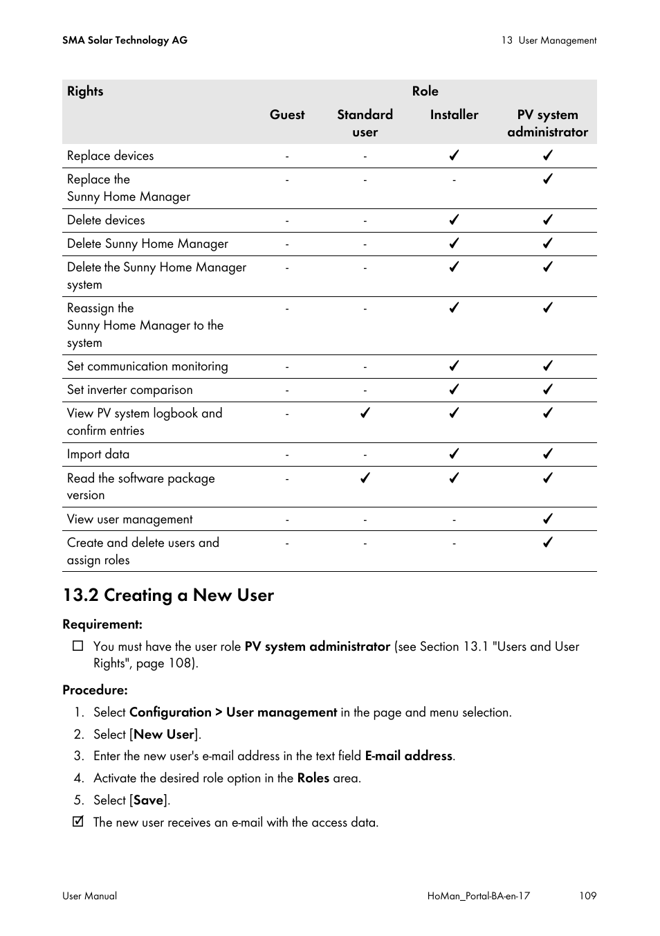 2 creating a new user | SMA SUNNY HOME MANAGER User Manual | Page 109 / 132