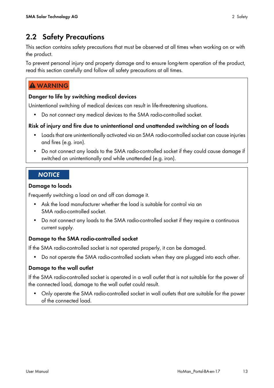 2 safety precautions | SMA SUNNY HOME MANAGER User Manual | Page 13 / 132