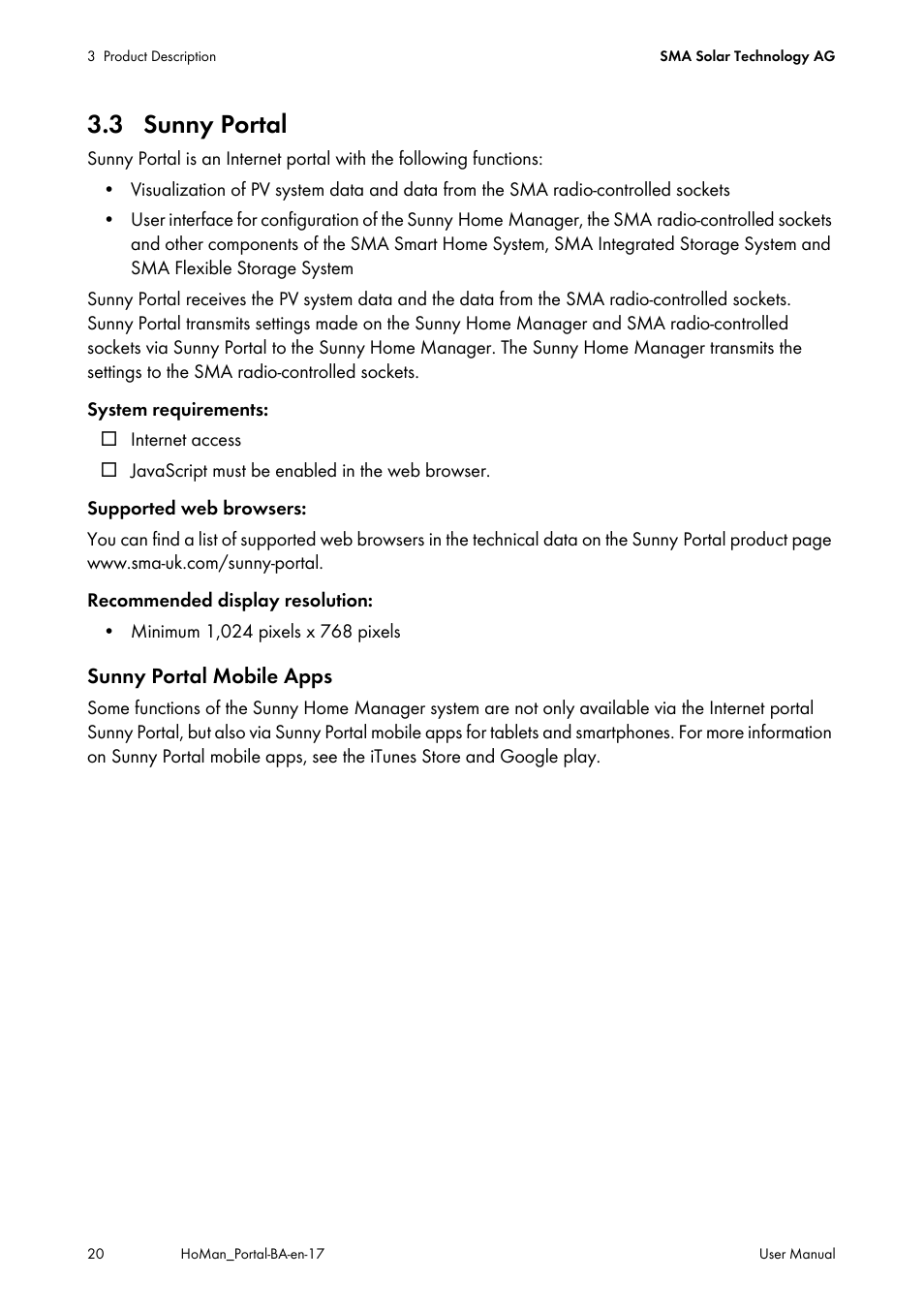 3 sunny portal | SMA SUNNY HOME MANAGER User Manual | Page 20 / 132