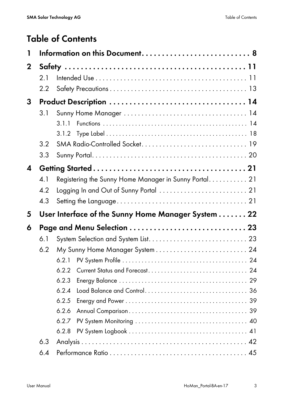 SMA SUNNY HOME MANAGER User Manual | Page 3 / 132