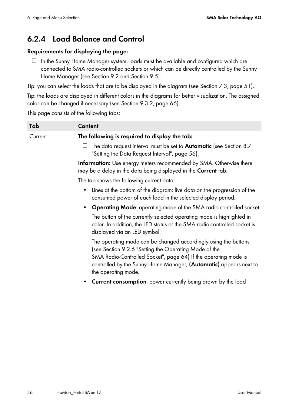 4 load balance and control | SMA SUNNY HOME MANAGER User Manual | Page 36 / 132