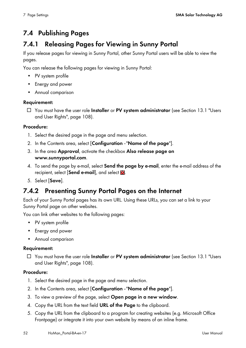 2 presenting sunny portal pages on the internet | SMA SUNNY HOME MANAGER User Manual | Page 52 / 132