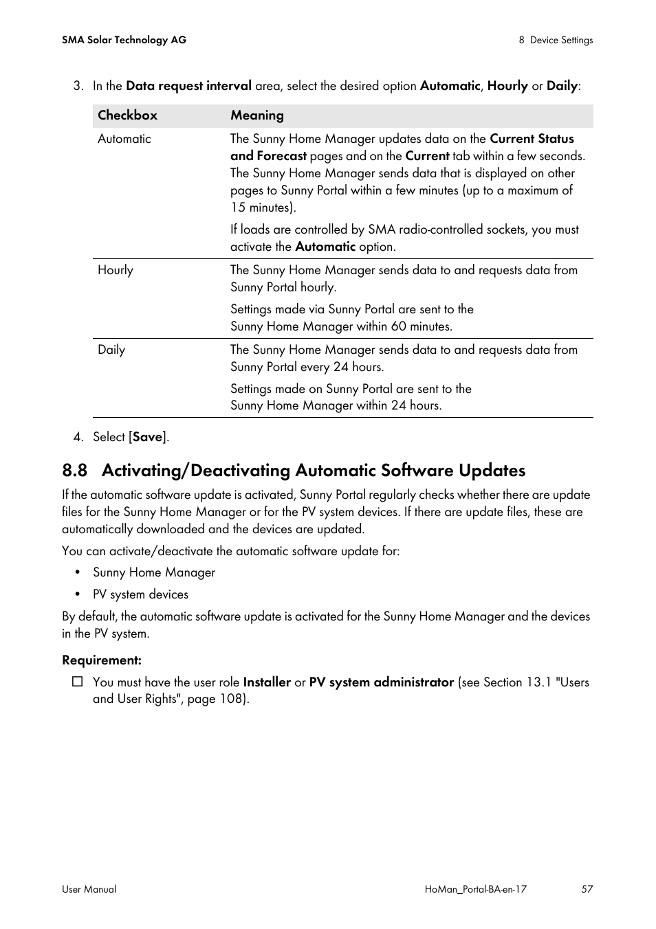 SMA SUNNY HOME MANAGER User Manual | Page 57 / 132