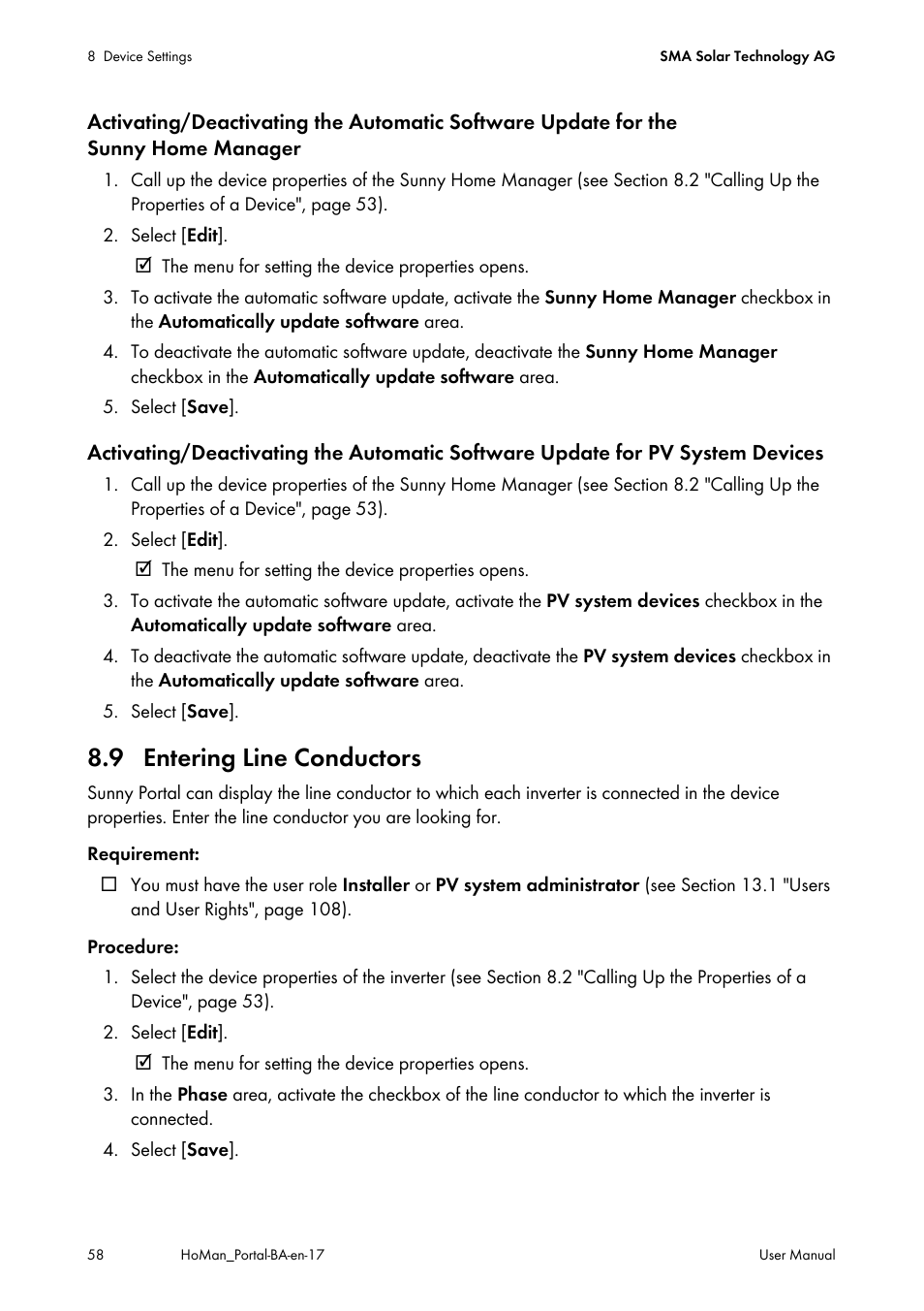 9 entering line conductors | SMA SUNNY HOME MANAGER User Manual | Page 58 / 132