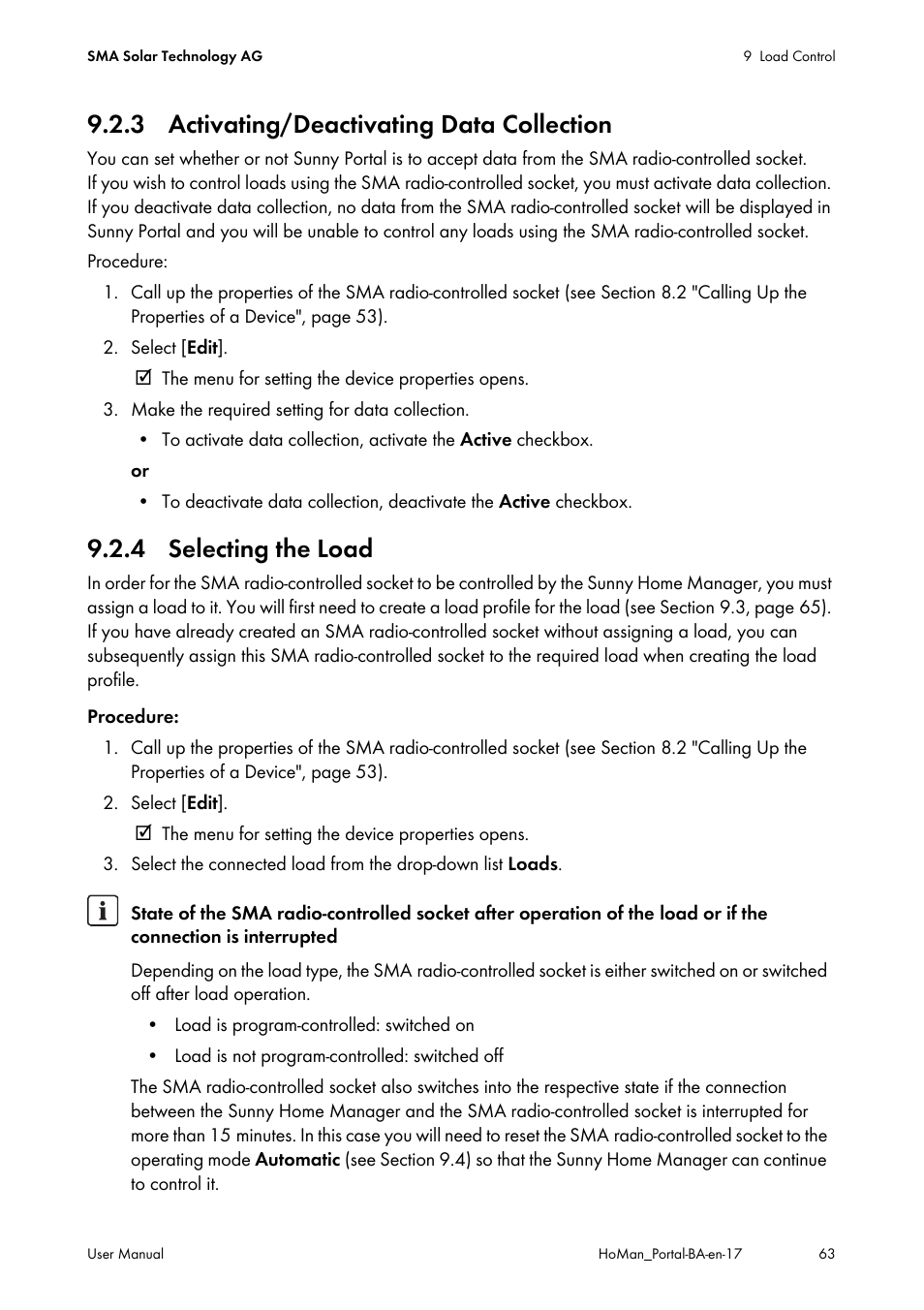 3 activating/deactivating data collection, 4 selecting the load | SMA SUNNY HOME MANAGER User Manual | Page 63 / 132