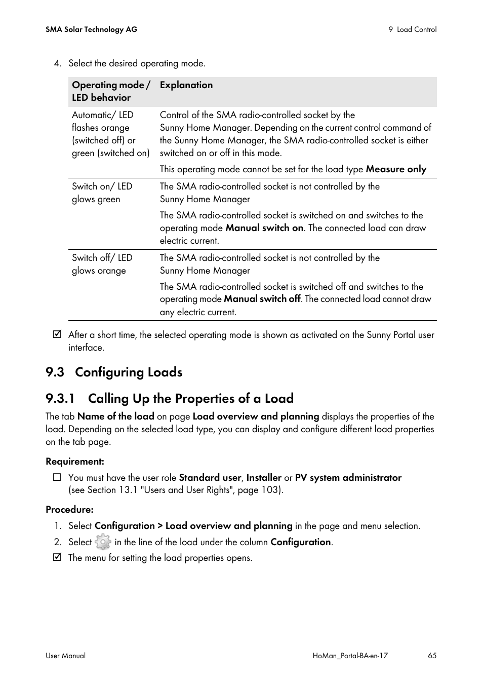 3 configuring loads, 1 calling up the properties of a load | SMA SUNNY HOME MANAGER User Manual | Page 65 / 132
