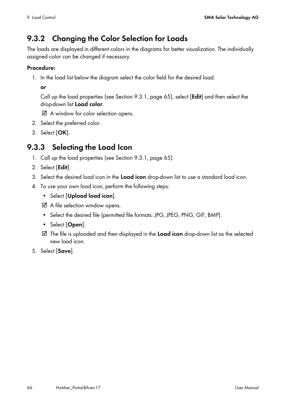 2 changing the color selection for loads, 3 selecting the load icon | SMA SUNNY HOME MANAGER User Manual | Page 66 / 132