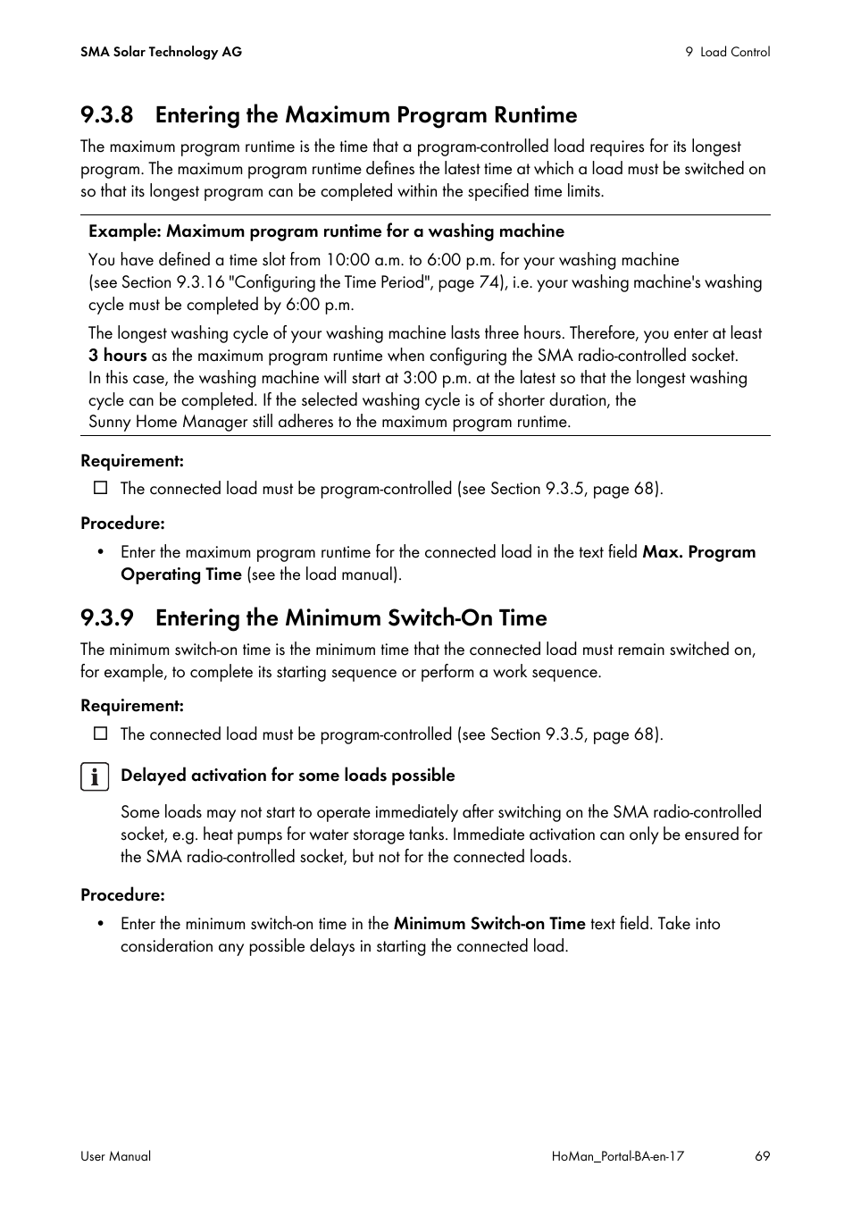 8 entering the maximum program runtime, 9 entering the minimum switch-on time | SMA SUNNY HOME MANAGER User Manual | Page 69 / 132