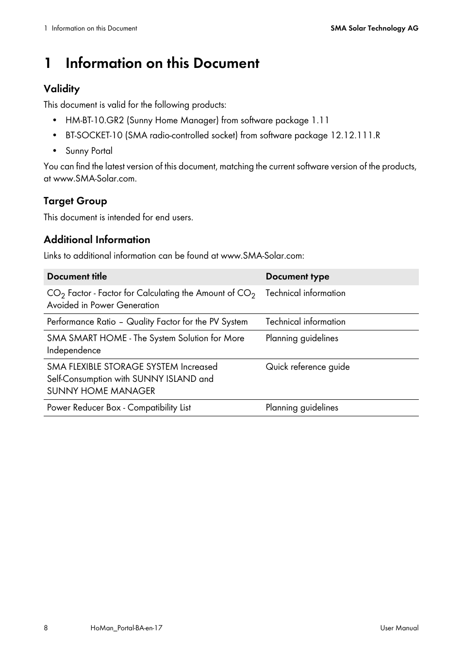 1 information on this document | SMA SUNNY HOME MANAGER User Manual | Page 8 / 132