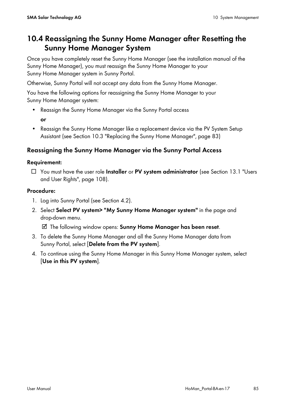 Sunny home manager system | SMA SUNNY HOME MANAGER User Manual | Page 85 / 132