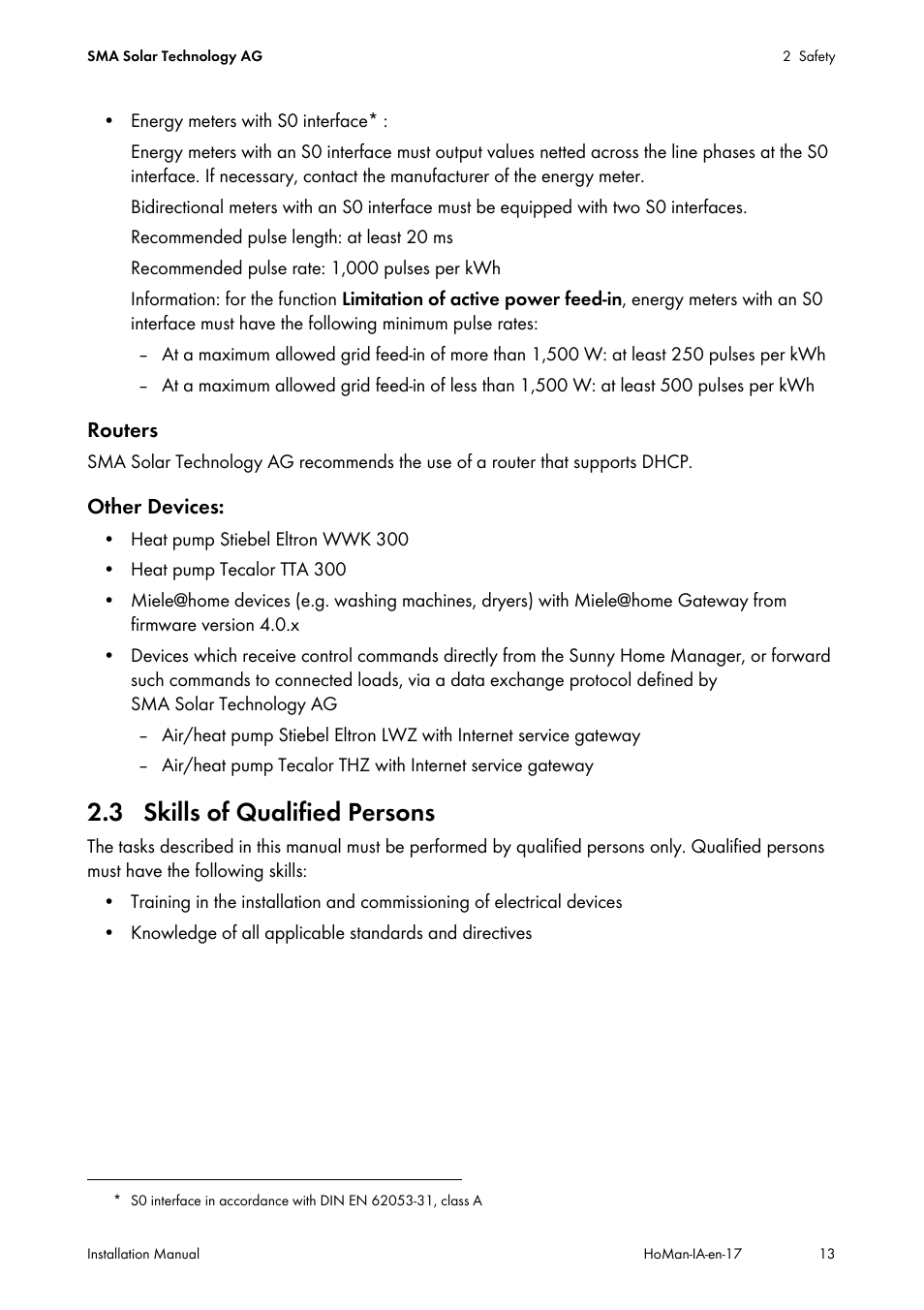 3 skills of qualified persons | SMA SUNNY HOME MANAGER Installation User Manual | Page 13 / 77