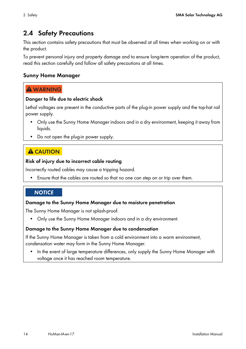 4 safety precautions | SMA SUNNY HOME MANAGER Installation User Manual | Page 14 / 77