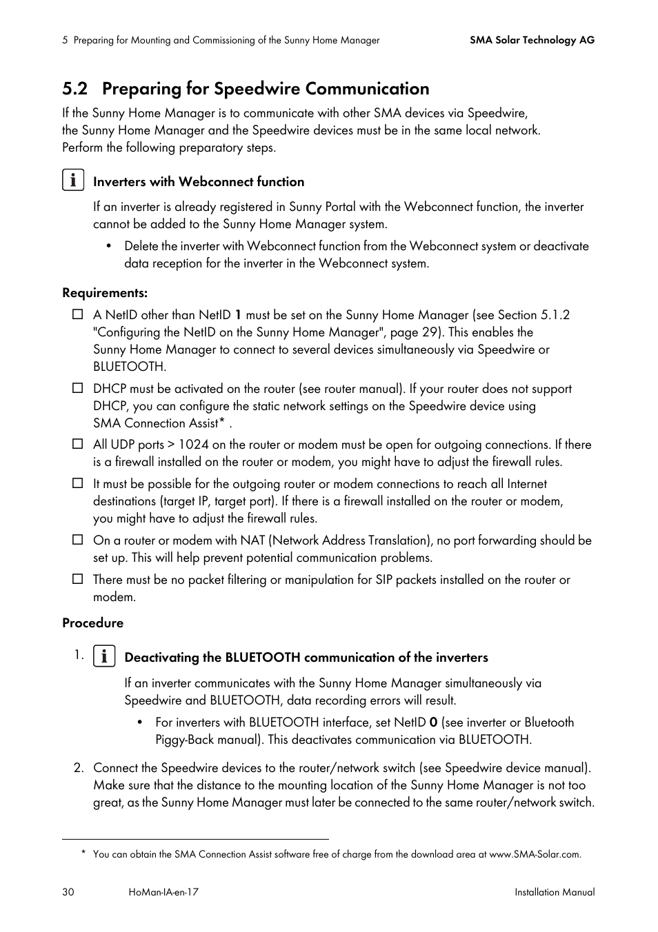 2 preparing for speedwire communication | SMA SUNNY HOME MANAGER Installation User Manual | Page 30 / 77