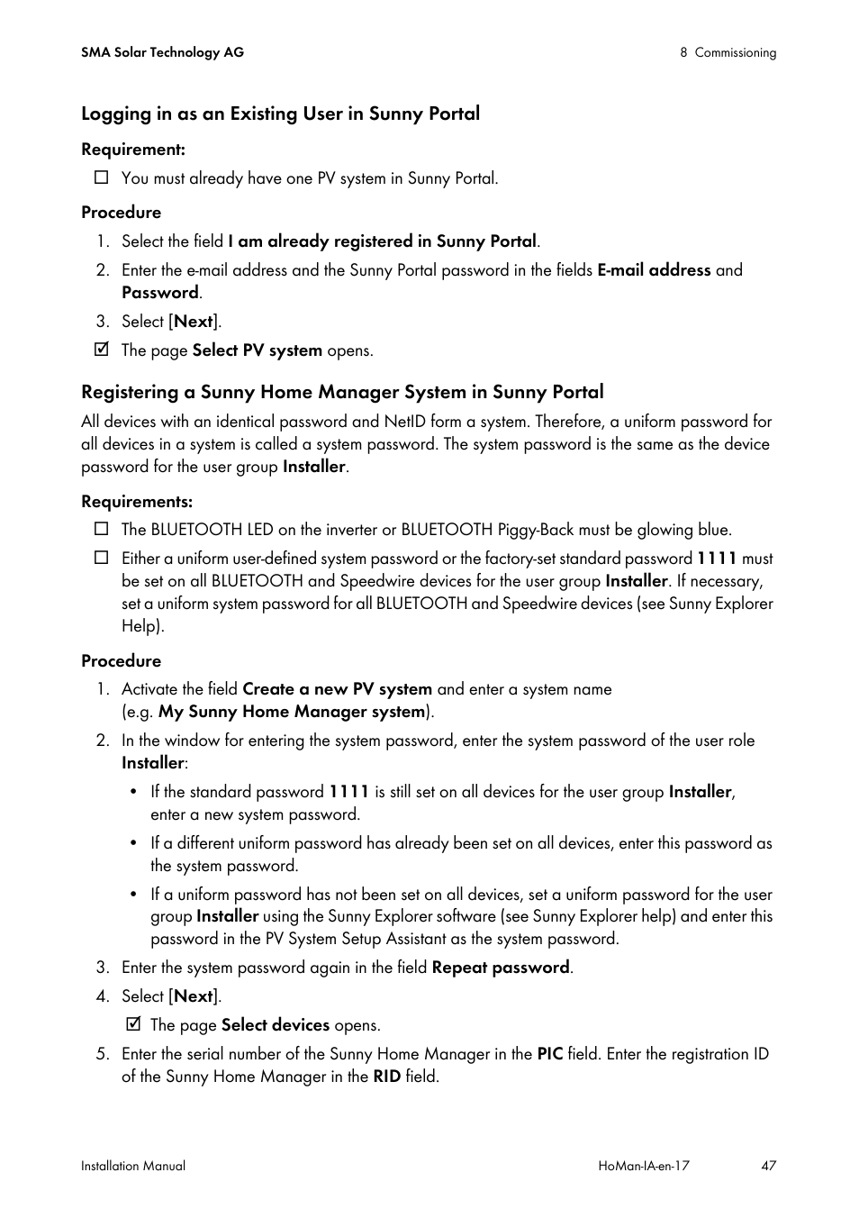 SMA SUNNY HOME MANAGER Installation User Manual | Page 47 / 77