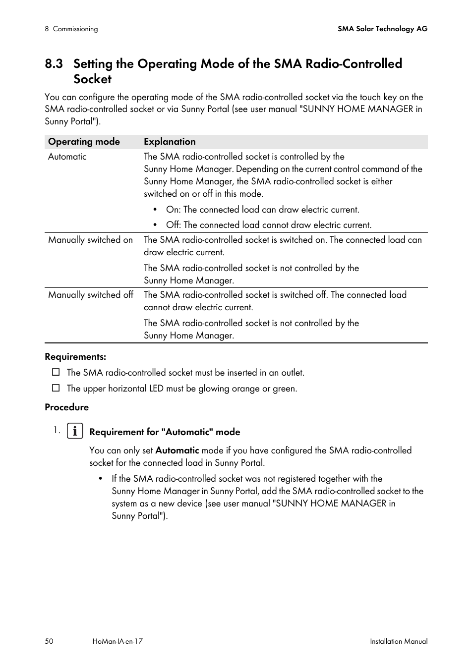 SMA SUNNY HOME MANAGER Installation User Manual | Page 50 / 77
