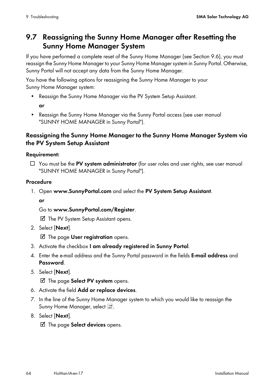 Sunny home manager system | SMA SUNNY HOME MANAGER Installation User Manual | Page 64 / 77