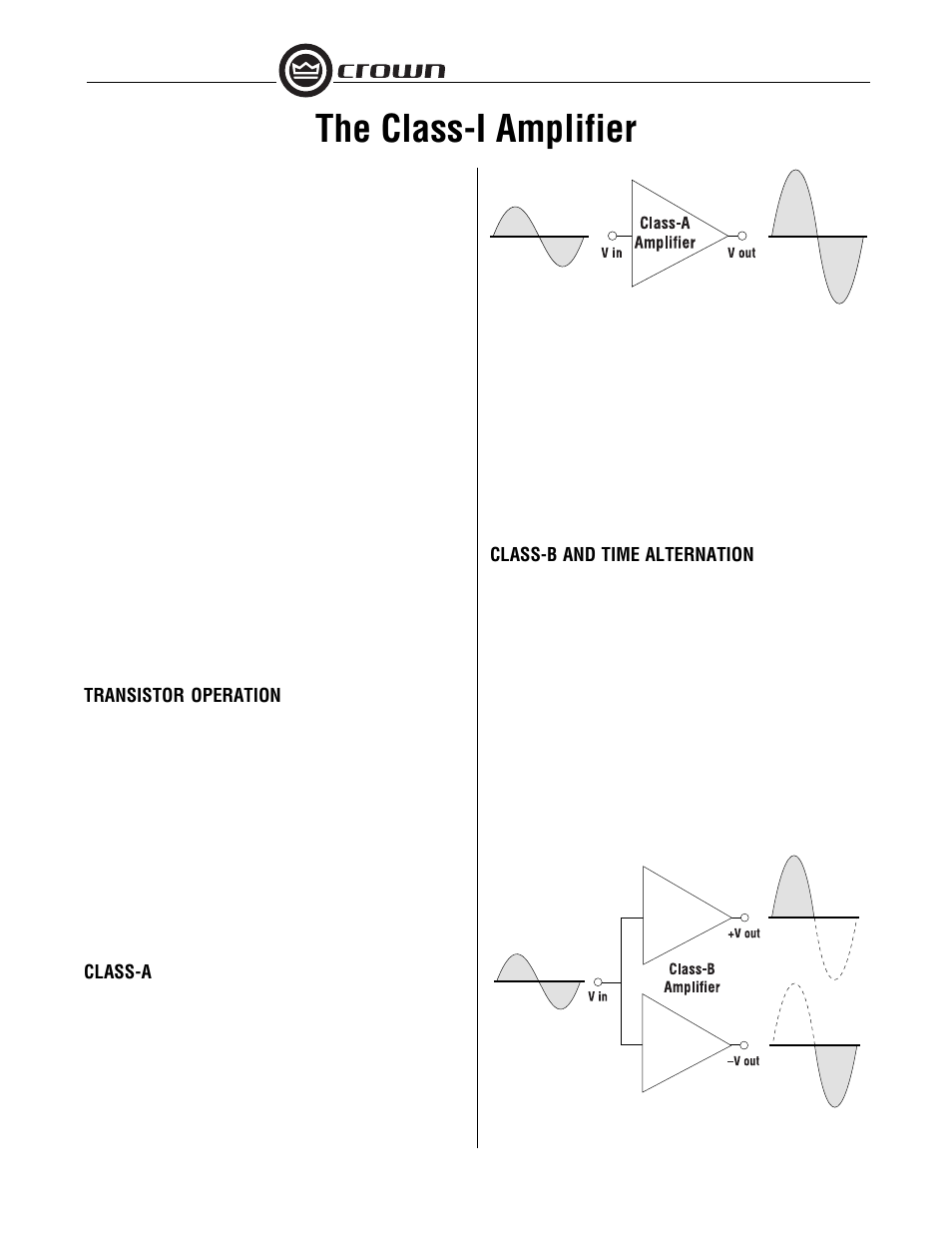 Crown Audio Class-I User Manual | 3 pages