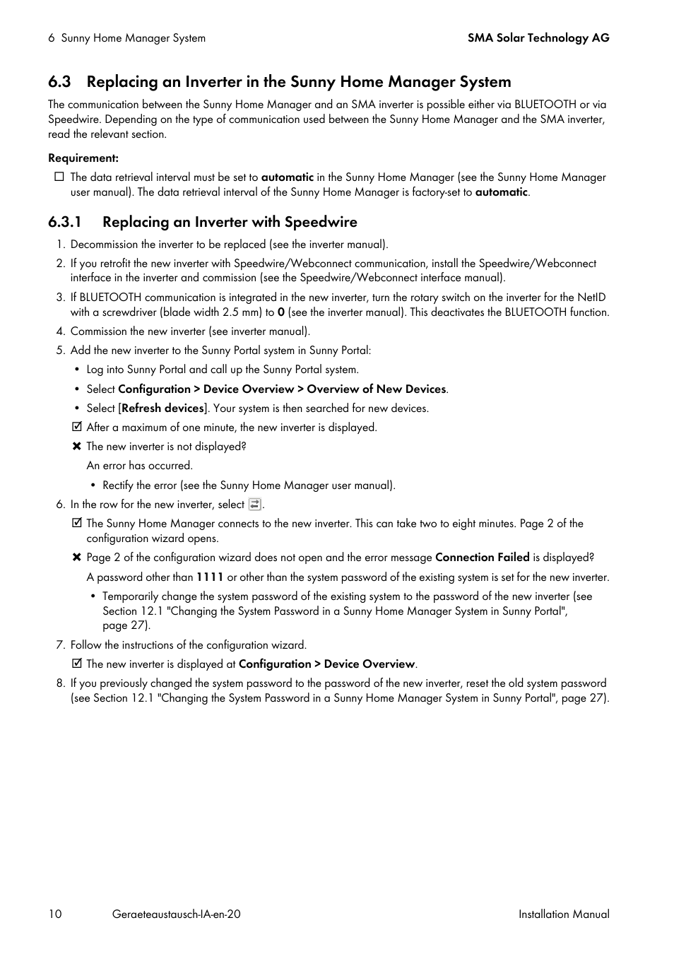 1 replacing an inverter with speedwire | SMA Replacement of SMA Devices in Systems with SMA User Manual | Page 10 / 32