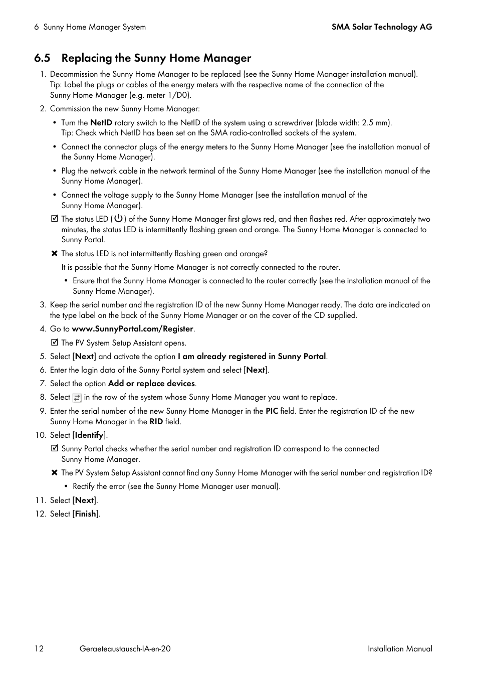5 replacing the sunny home manager | SMA Replacement of SMA Devices in Systems with SMA User Manual | Page 12 / 32