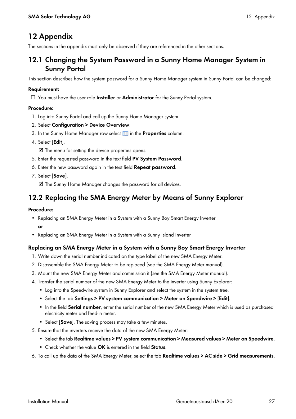 12 appendix, Sword of the new inverter (see | SMA Replacement of SMA Devices in Systems with SMA User Manual | Page 27 / 32