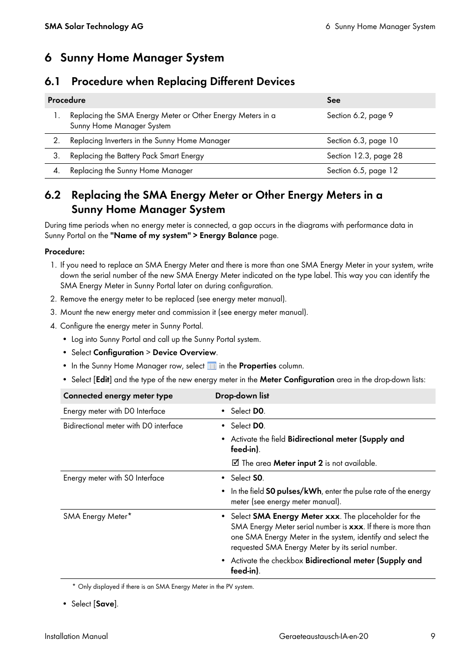6 sunny home manager system, 1 procedure when replacing different devices | SMA Replacement of SMA Devices in Systems with SMA User Manual | Page 9 / 32