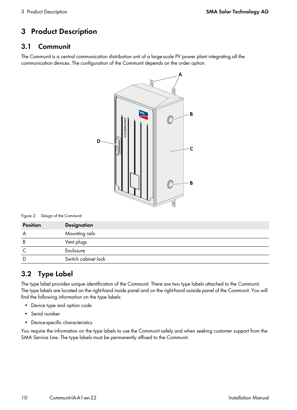 3 product description, 1 communit, 2 type label | 1 communit 3.2 type label | SMA Communit-10 User Manual | Page 10 / 44