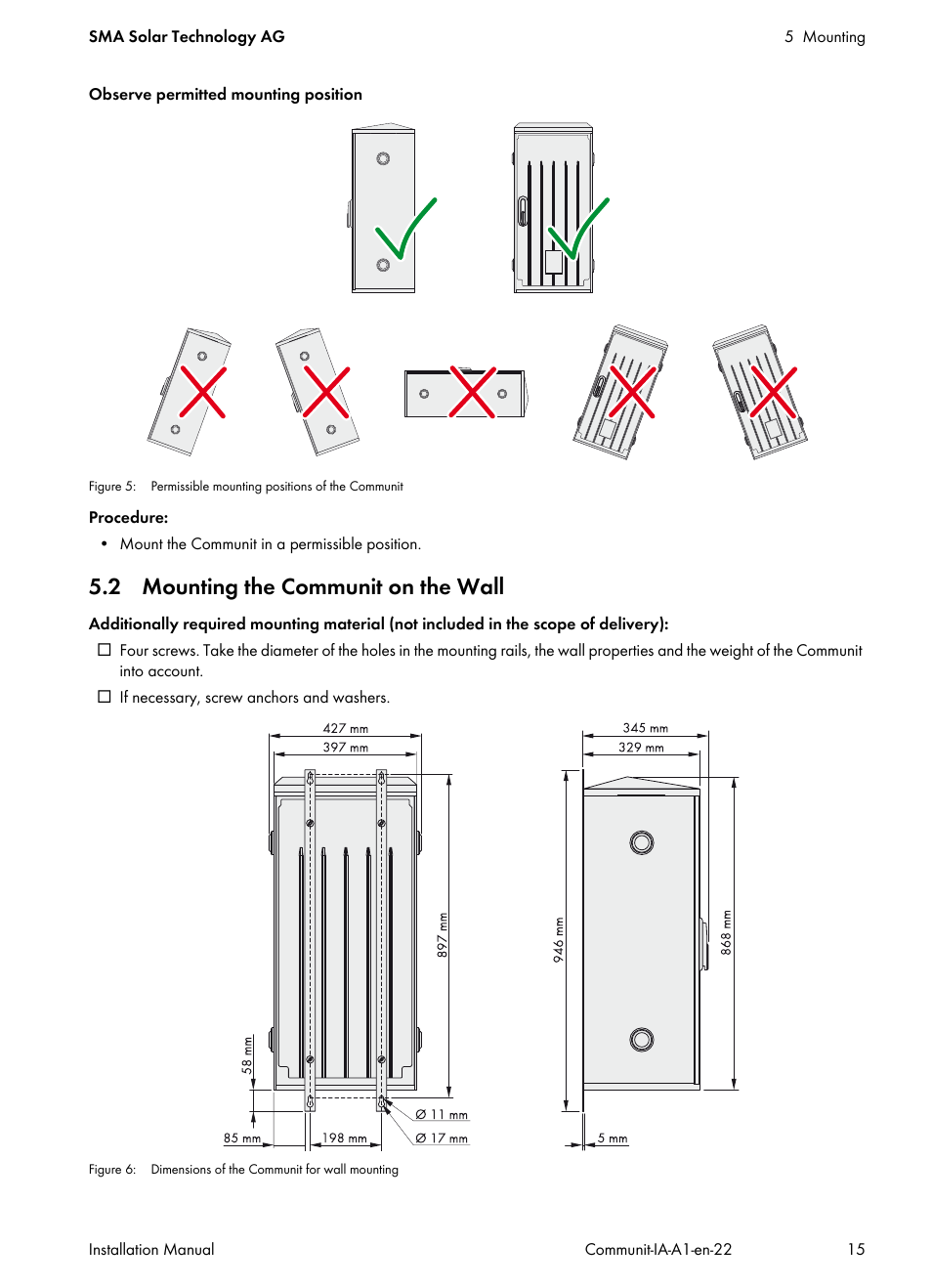 2 mounting the communit on the wall | SMA Communit-10 User Manual | Page 15 / 44