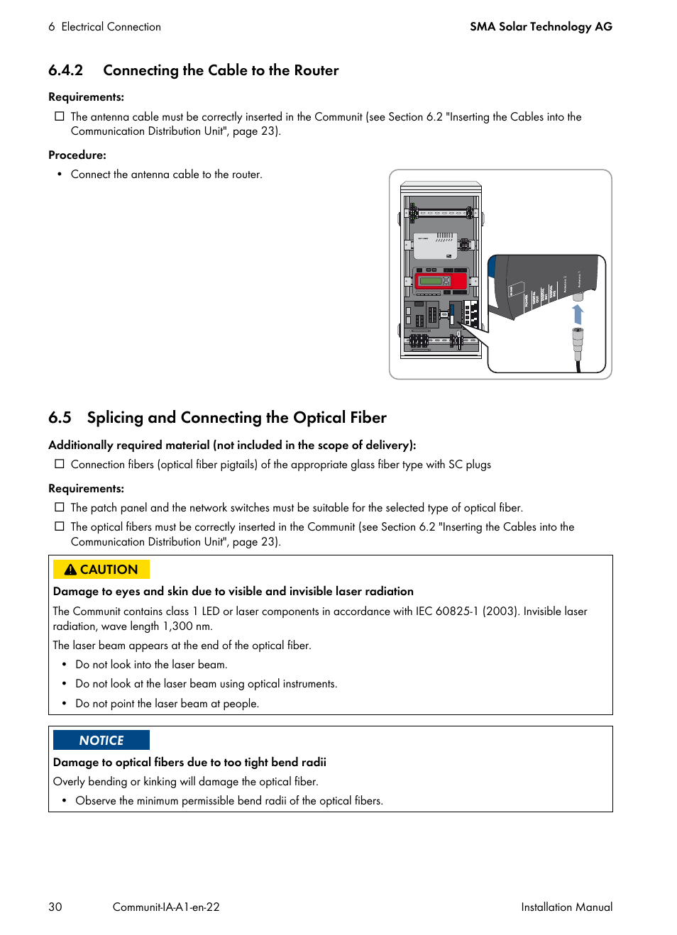 2 connecting the cable to the router, 5 splicing and connecting the optical fiber | SMA Communit-10 User Manual | Page 30 / 44