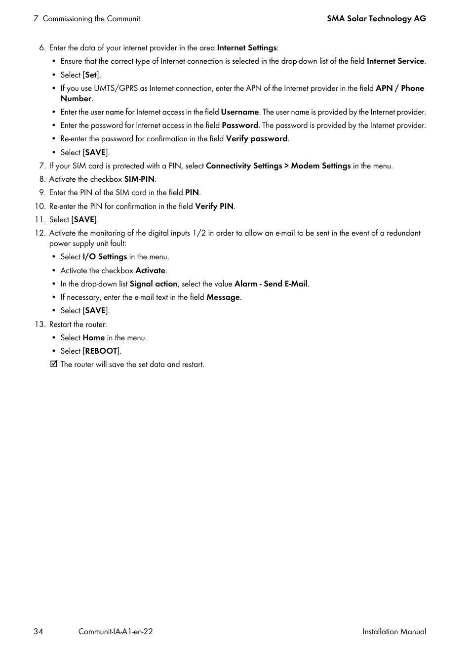 SMA Communit-10 User Manual | Page 34 / 44