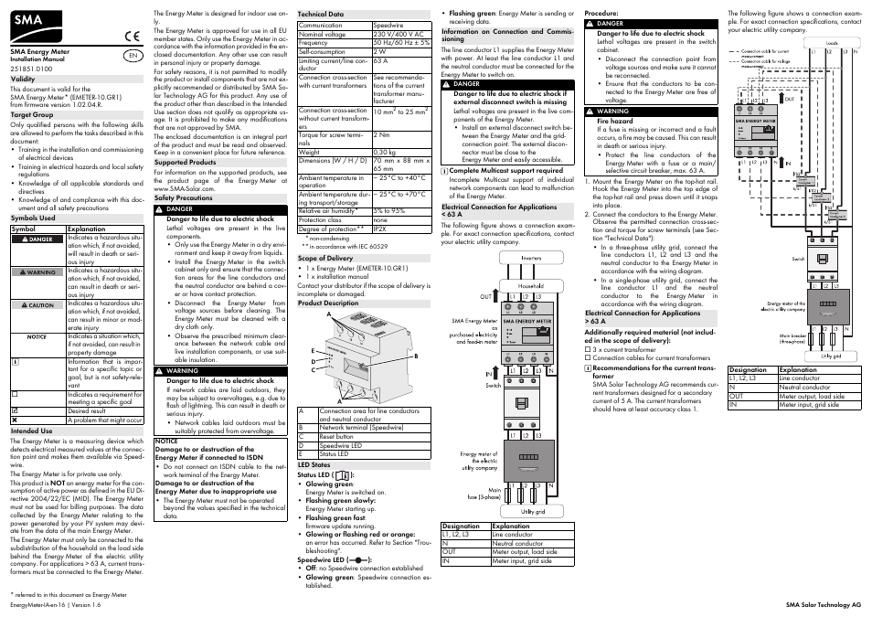 SMA Energy Meter User Manual | 2 pages