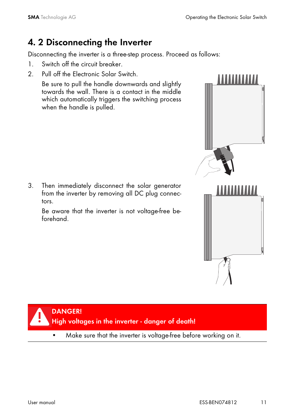 2 disconnecting the inverter, Disconnecting the inverter | SMA ESS User Manual | Page 11 / 16