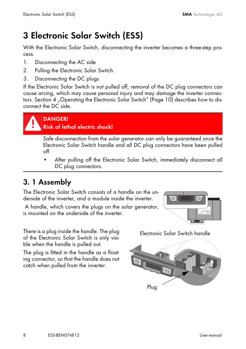 3 electronic solar switch (ess), 1 assembly, Electronic solar switch (ess) | Assembly | SMA ESS User Manual | Page 8 / 16