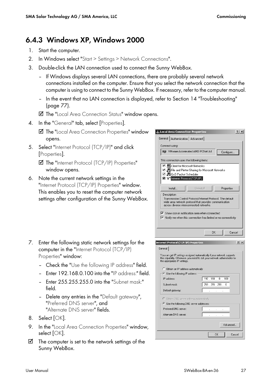 3 windows xp, windows 2000, Windows xp, windows 2000 | SMA SUNNY WEBBOX User Manual | Page 27 / 94