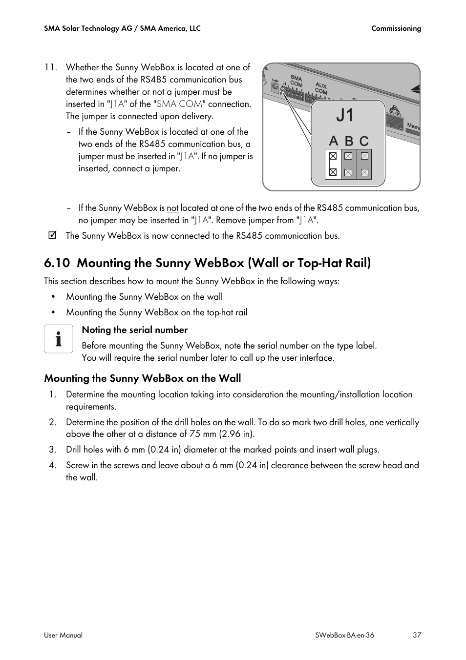 Mounting the sunny webbox (wall or top-hat rail) | SMA SUNNY WEBBOX User Manual | Page 37 / 94