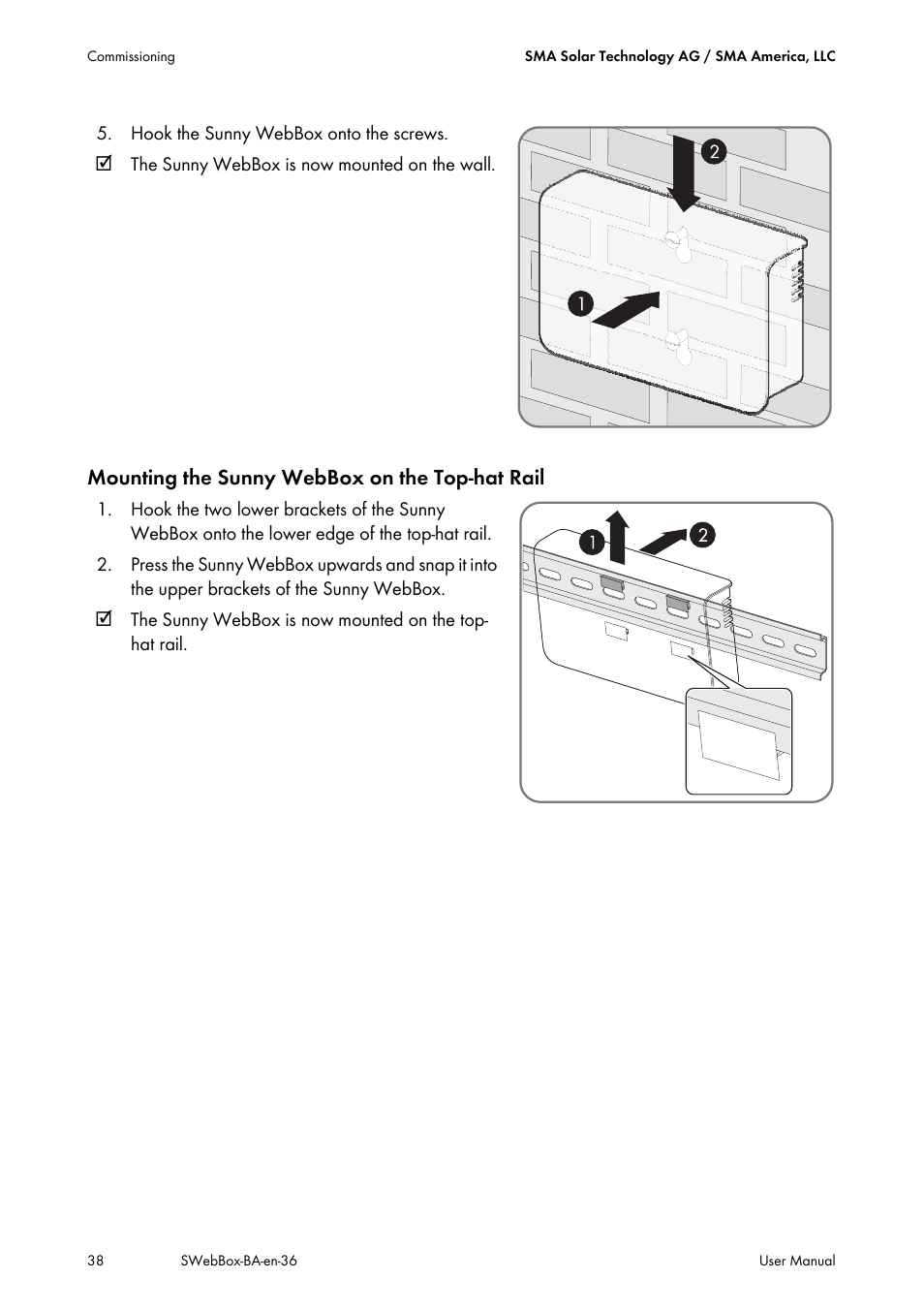 Mounting the sunny webbox on the top-hat rail | SMA SUNNY WEBBOX User Manual | Page 38 / 94