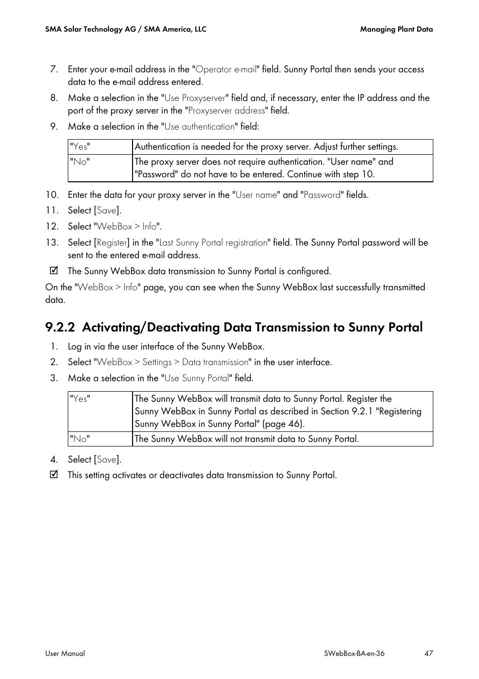 SMA SUNNY WEBBOX User Manual | Page 47 / 94