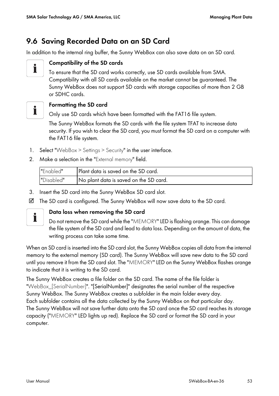 6 saving recorded data on an sd card, Saving recorded data on an sd card | SMA SUNNY WEBBOX User Manual | Page 53 / 94
