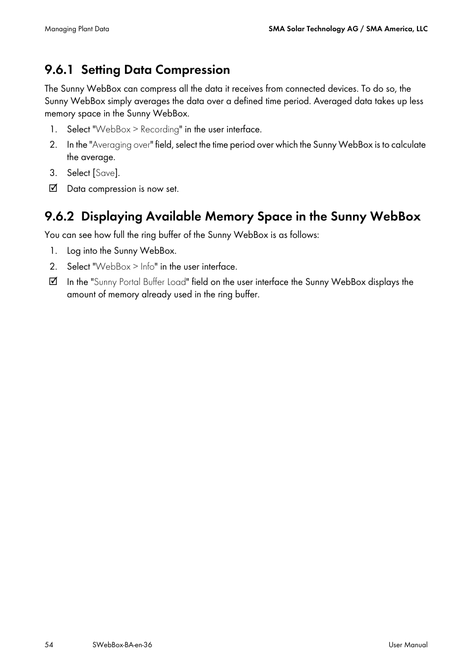1 setting data compression, Setting data compression | SMA SUNNY WEBBOX User Manual | Page 54 / 94