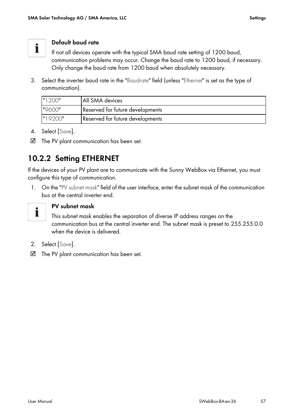 2 setting ethernet, Setting ethernet | SMA SUNNY WEBBOX User Manual | Page 57 / 94