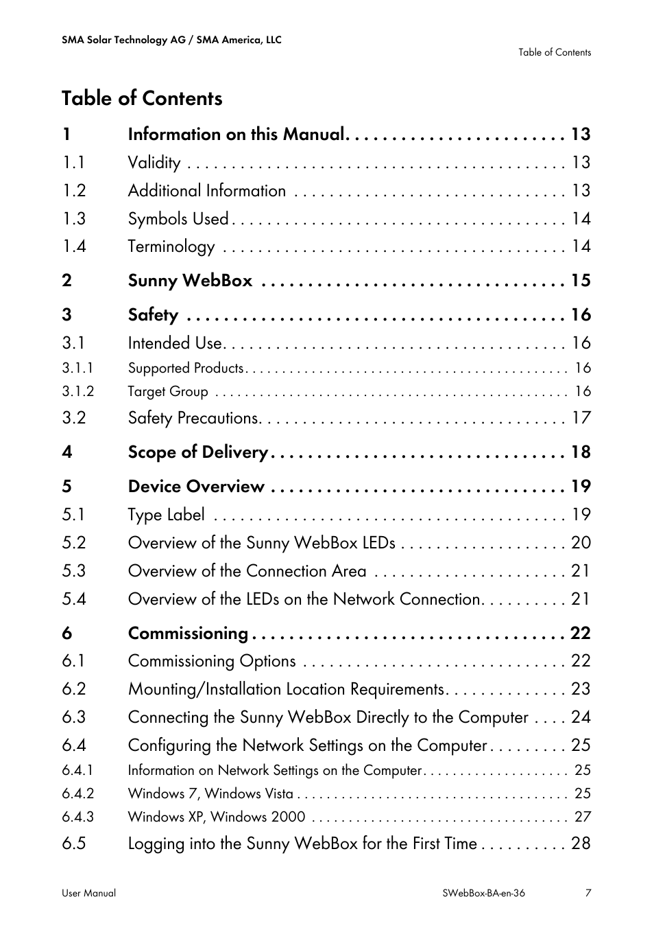 SMA SUNNY WEBBOX User Manual | Page 7 / 94