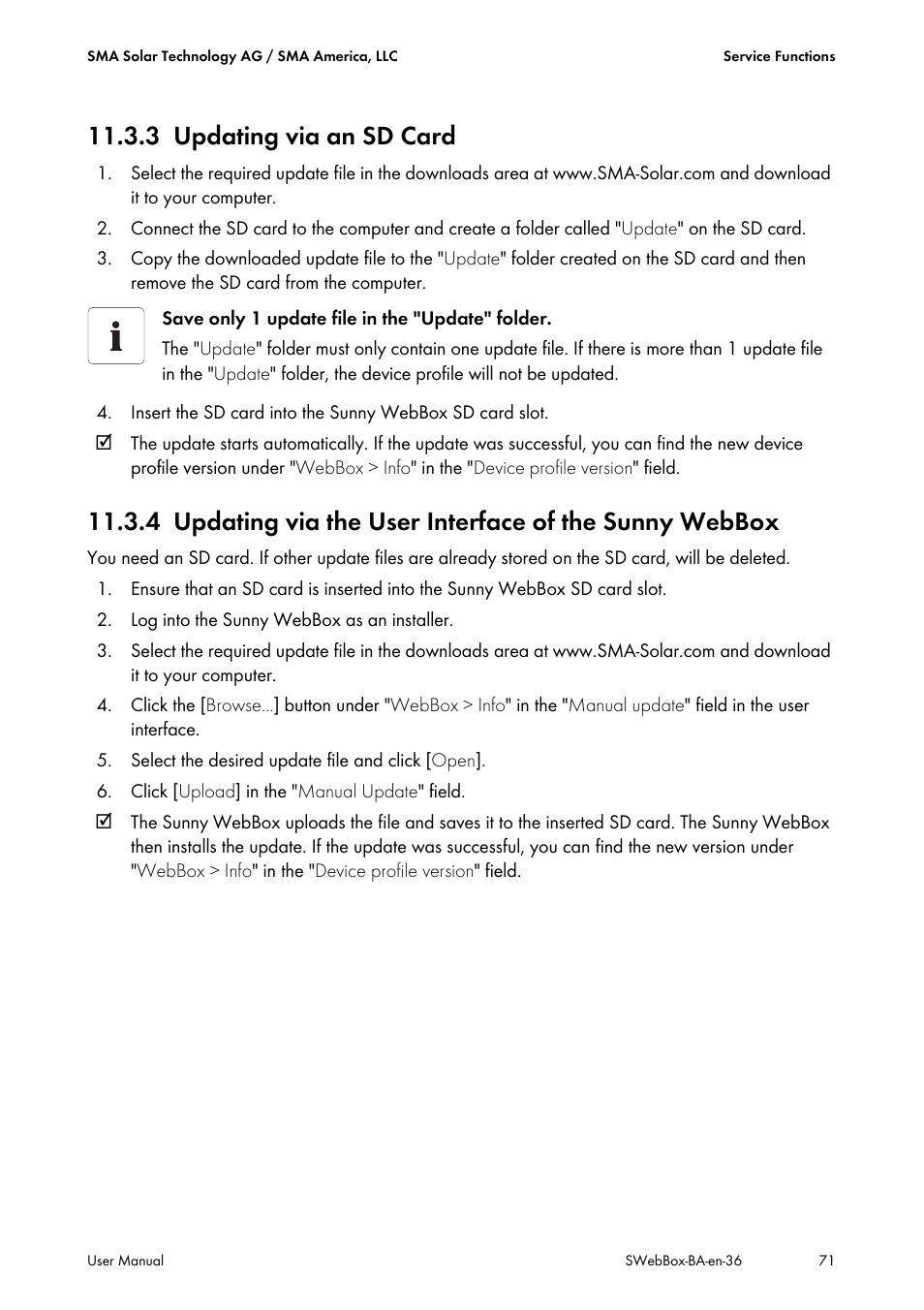 3 updating via an sd card, Updating via an sd card | SMA SUNNY WEBBOX User Manual | Page 71 / 94