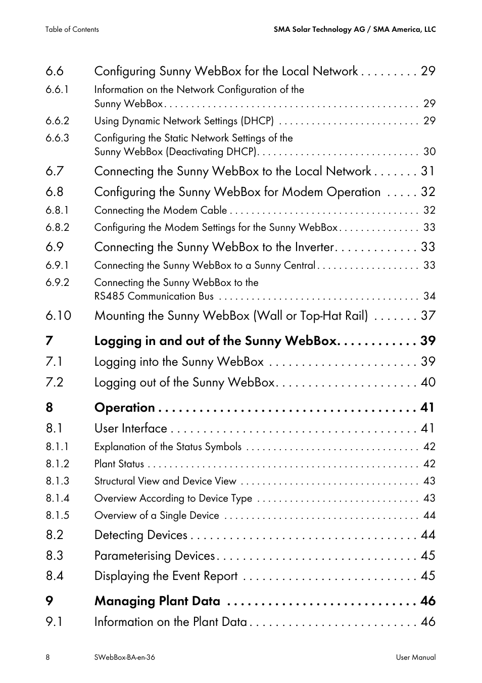 SMA SUNNY WEBBOX User Manual | Page 8 / 94