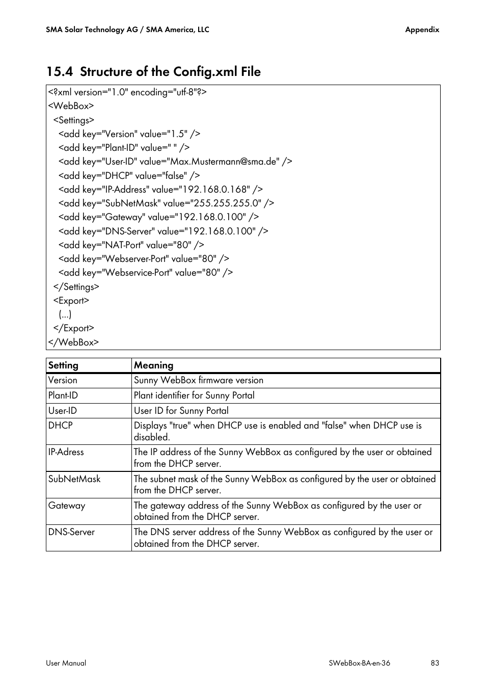 4 structure of the config.xml file, Structure of the config.xml file | SMA SUNNY WEBBOX User Manual | Page 83 / 94