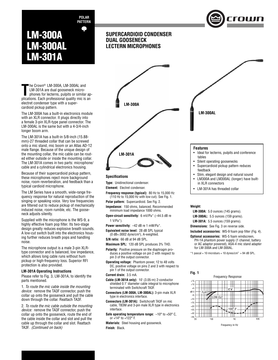 Crown Audio LM-LM301A User Manual | 2 pages