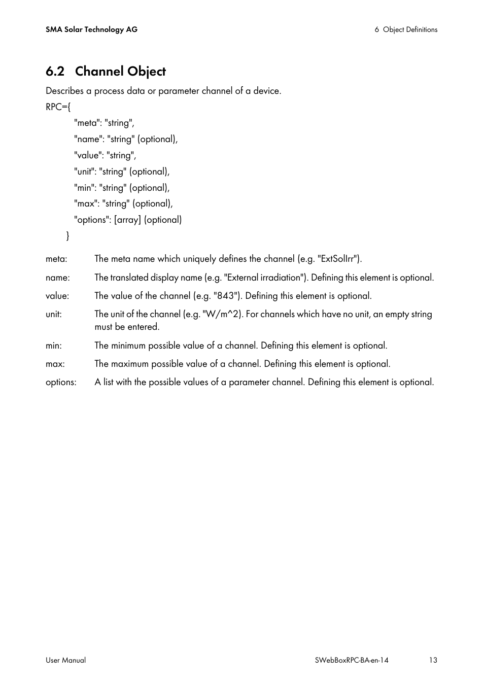 2 channel object | SMA SUNNY WEBBOX RPC User Manual | Page 13 / 35