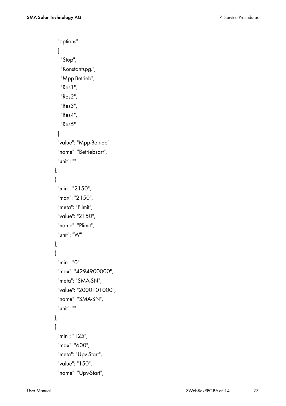 SMA SUNNY WEBBOX RPC User Manual | Page 27 / 35