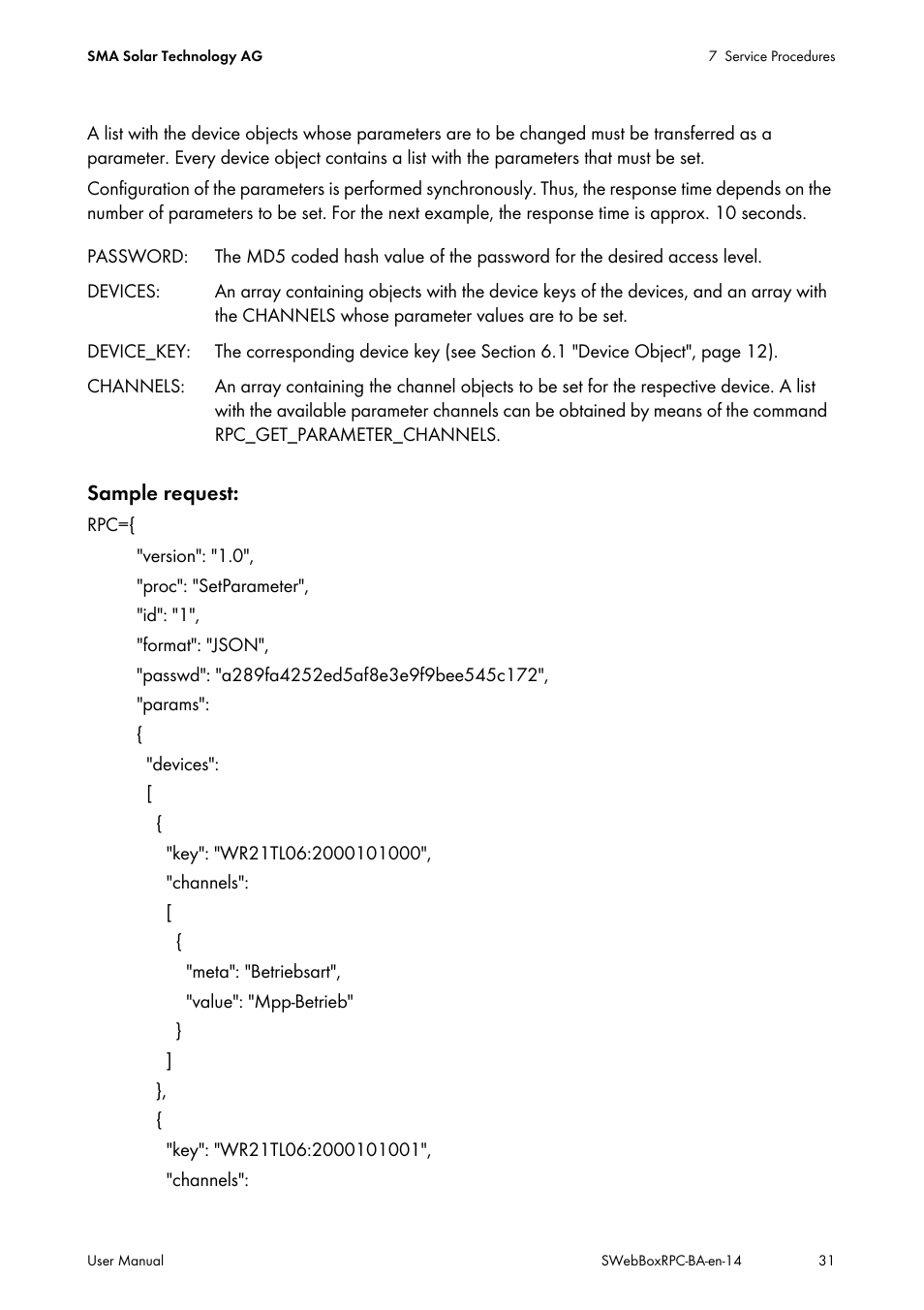 SMA SUNNY WEBBOX RPC User Manual | Page 31 / 35