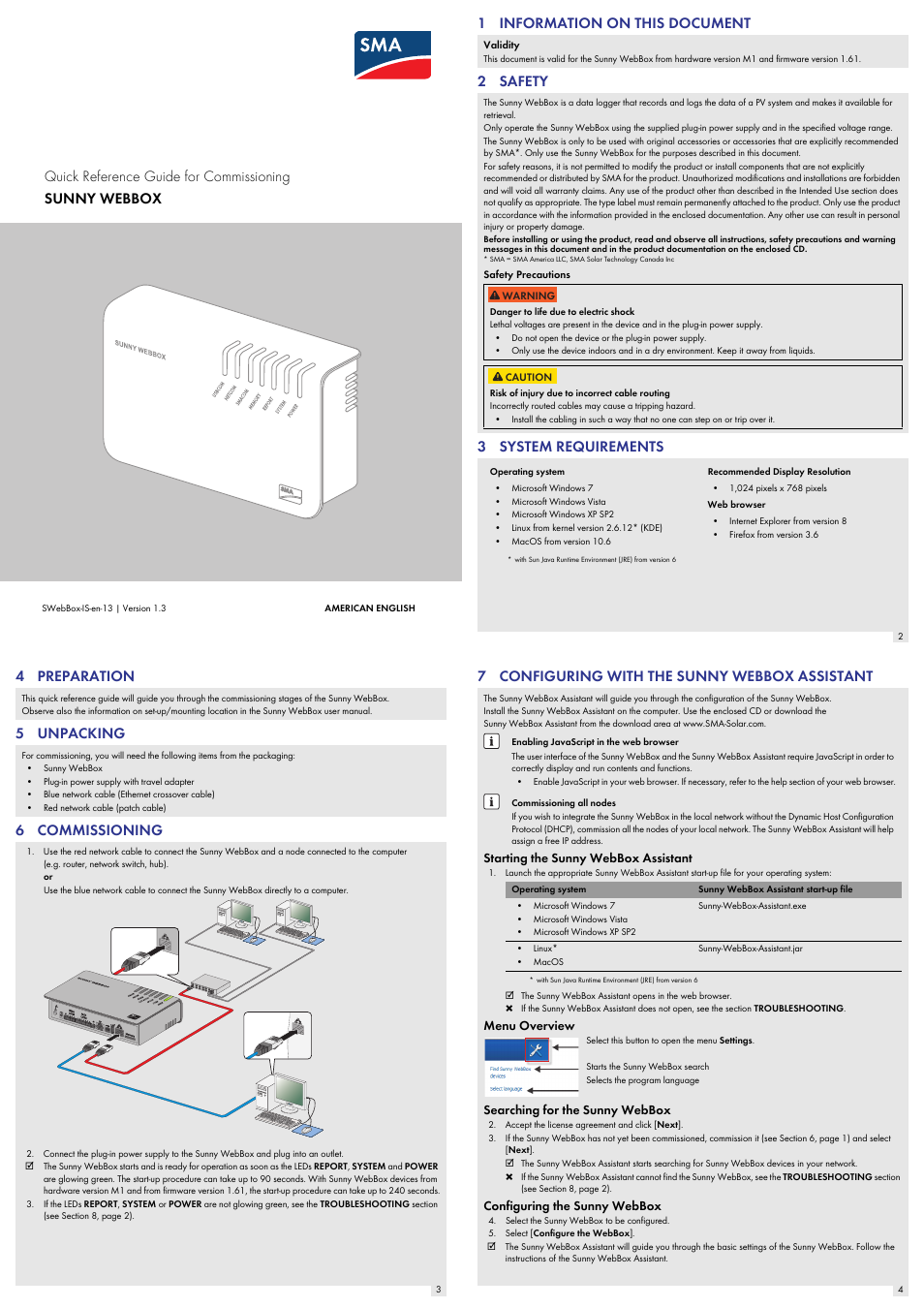 SMA SUNNY WEBBOX Quick Reference Guide User Manual | 2 pages