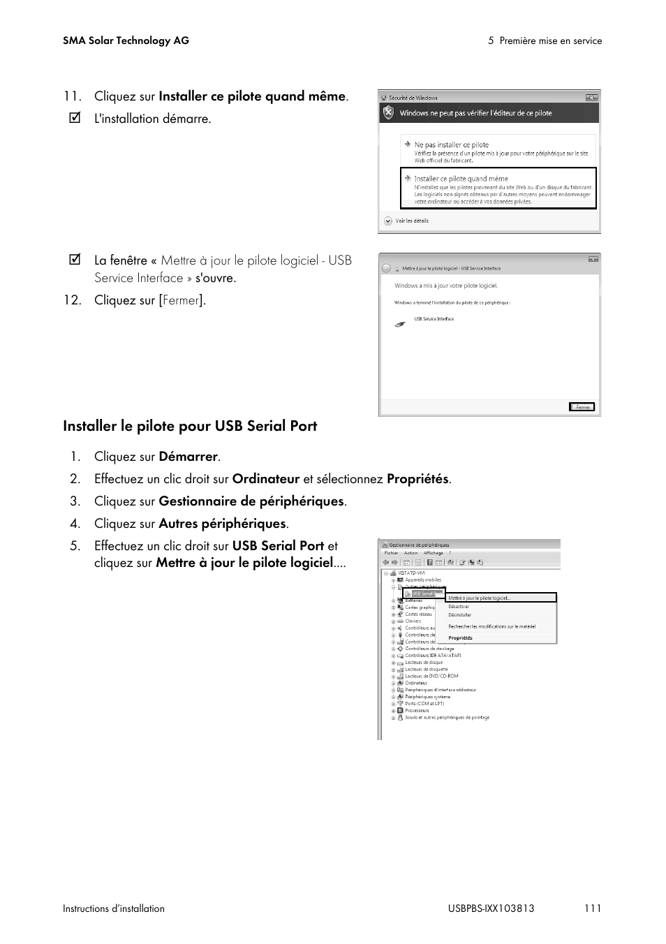 Installer le pilote pour usb serial port | SMA USB-Service-Interface User Manual | Page 111 / 160