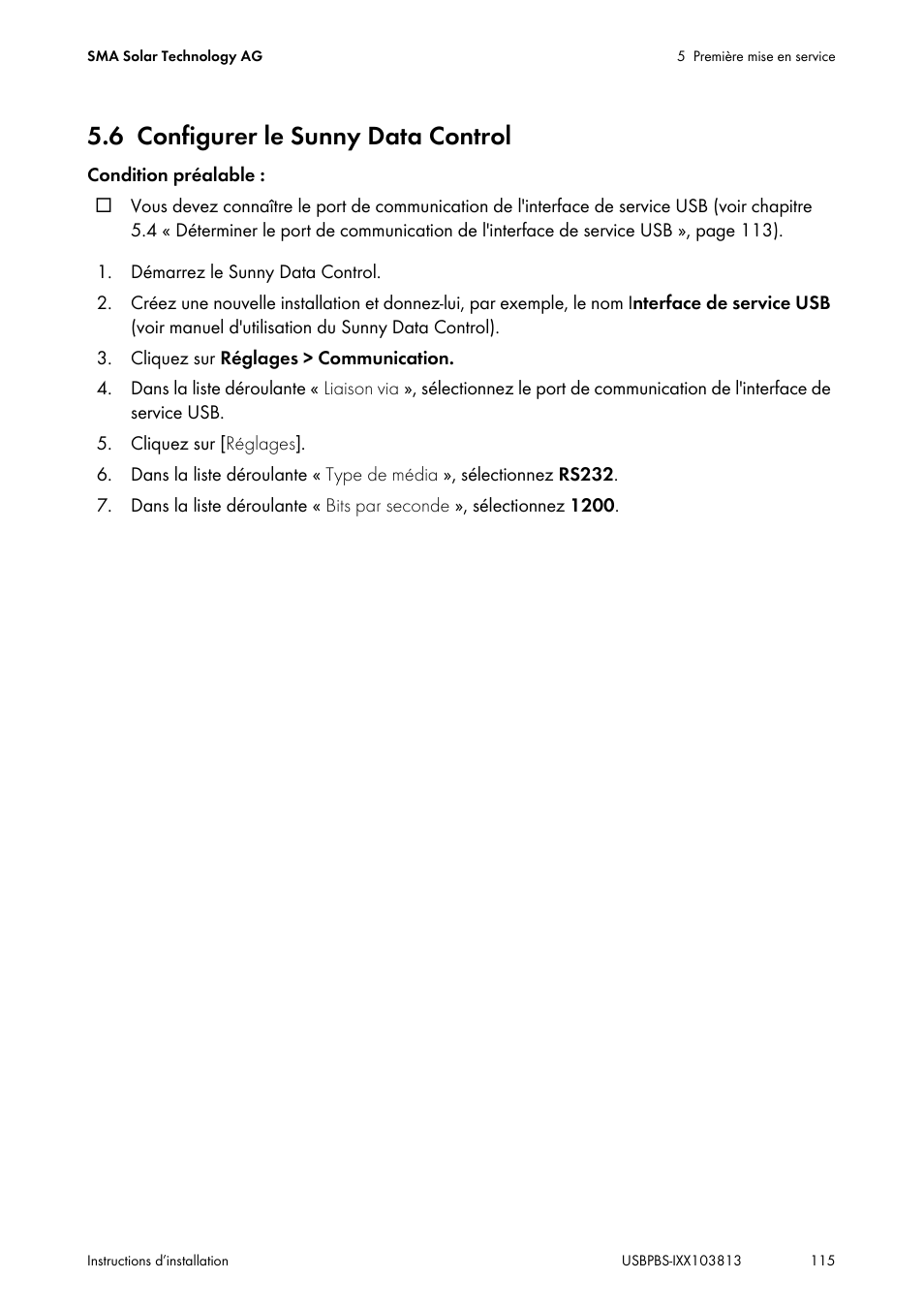6 configurer le sunny data control, Configurer le sunny data control | SMA USB-Service-Interface User Manual | Page 115 / 160